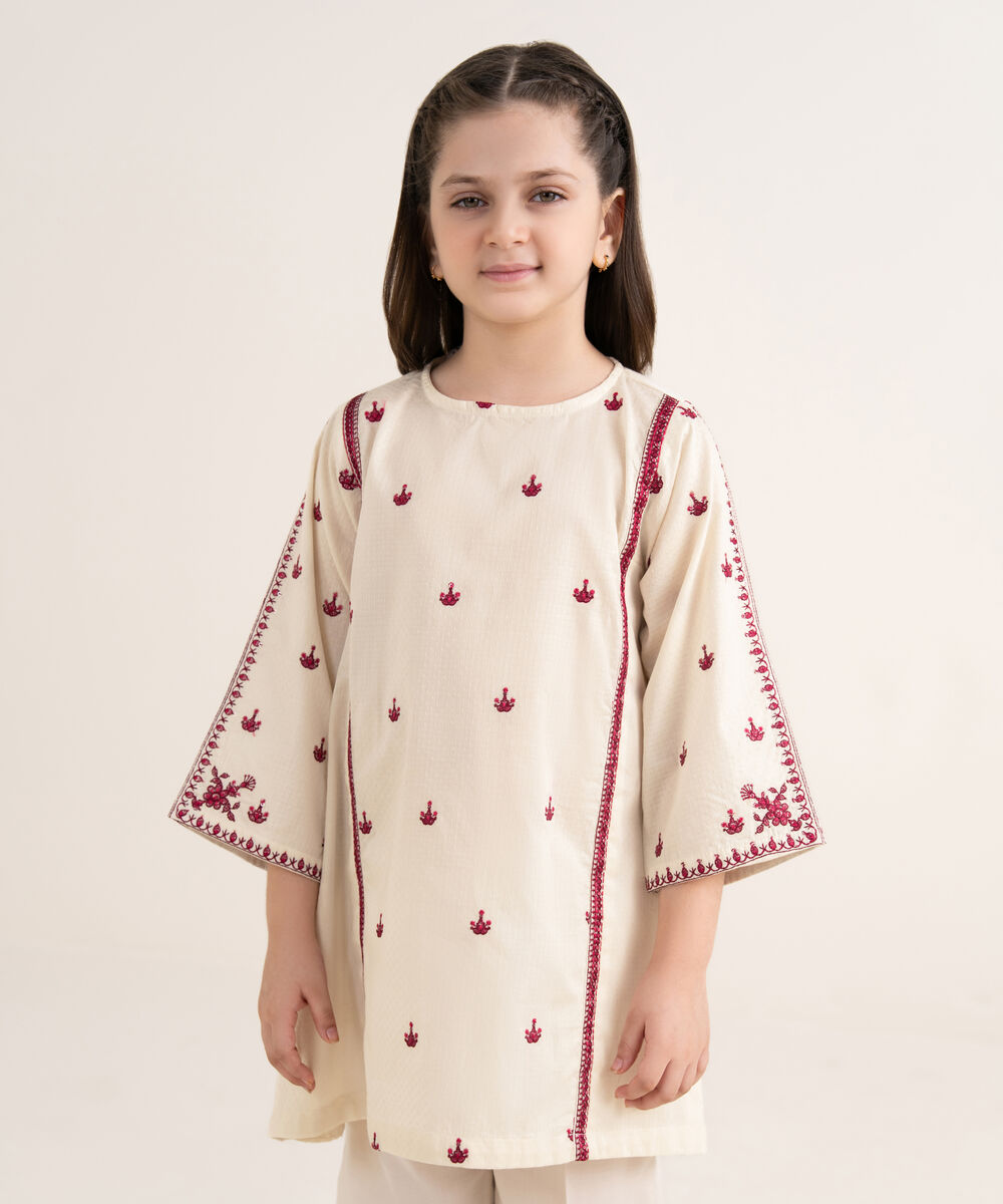 Girls Two Piece Embroidered Textured Lawn Suit