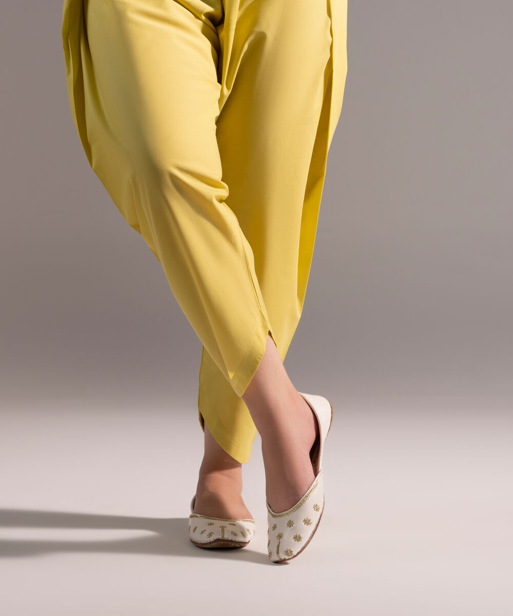 Women's RTW Cambric Solid Lime Green Skinny Shalwar