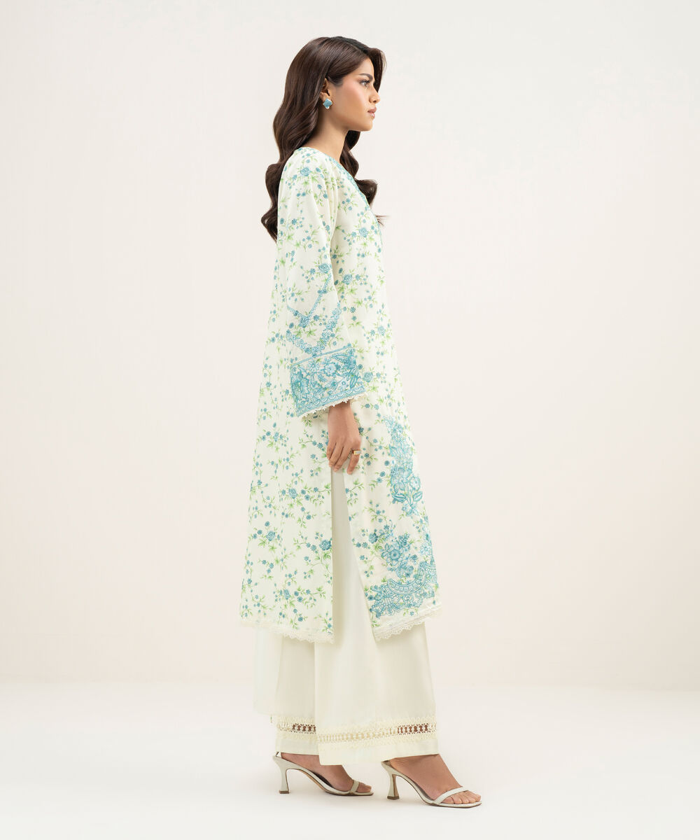 Women's RTW Lawn Embroidered Off White 3 Piece Suit