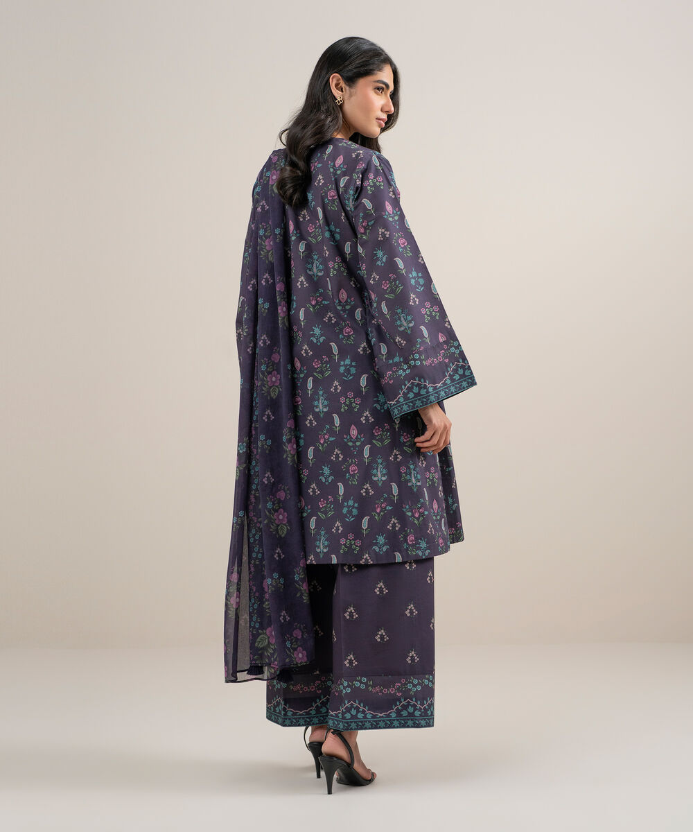Women's Unstitched Lawn Printed Purple 3 Piece Suit