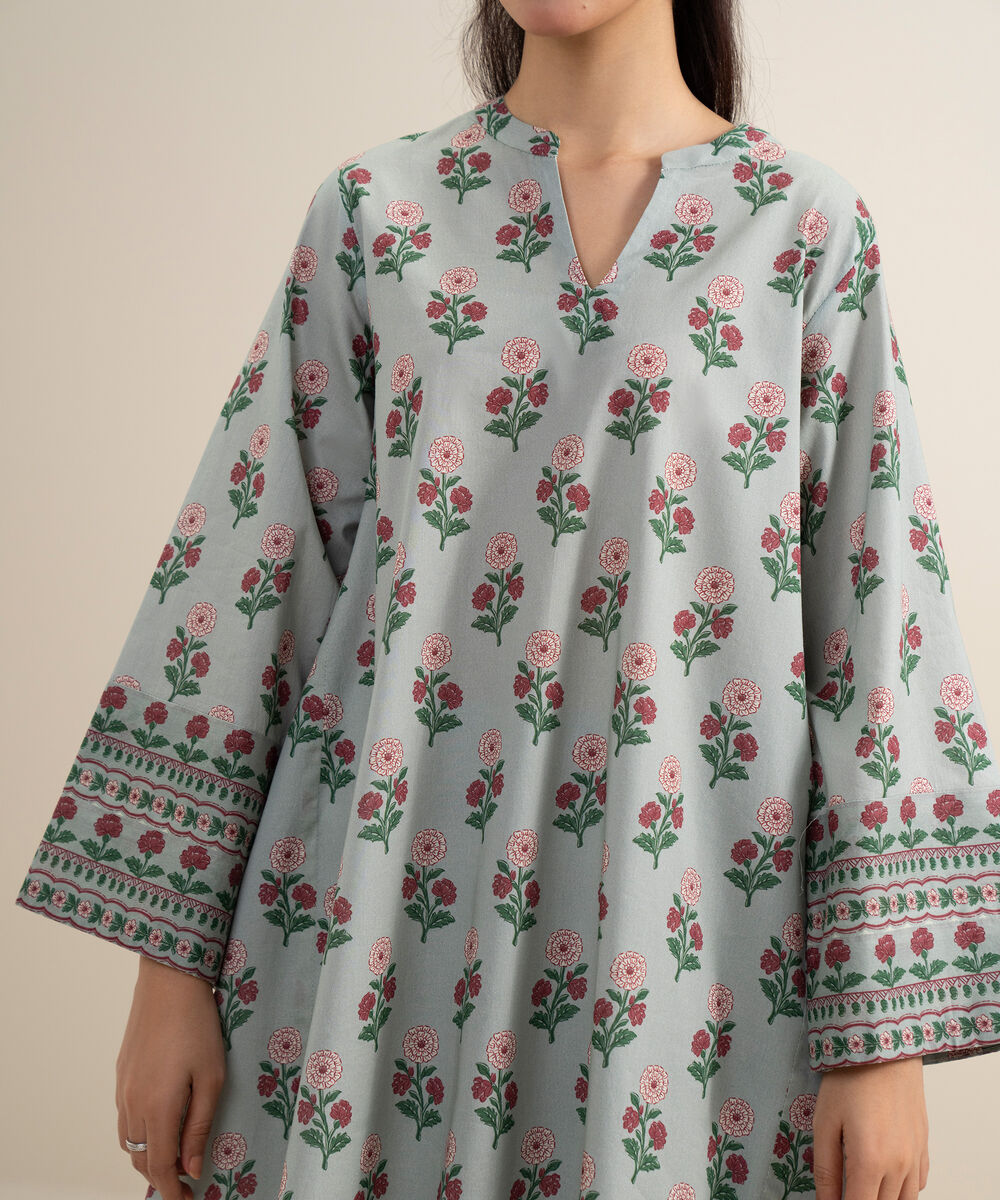 Women's Unstitched Lawn Printed Light Blue 3 Piece Suit