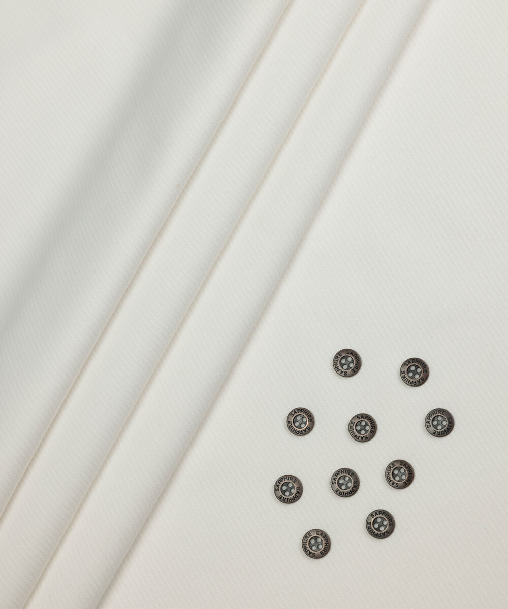 Men's Unstitched Two-Piece Off White  Premium Wash & Wear Dobby Suit