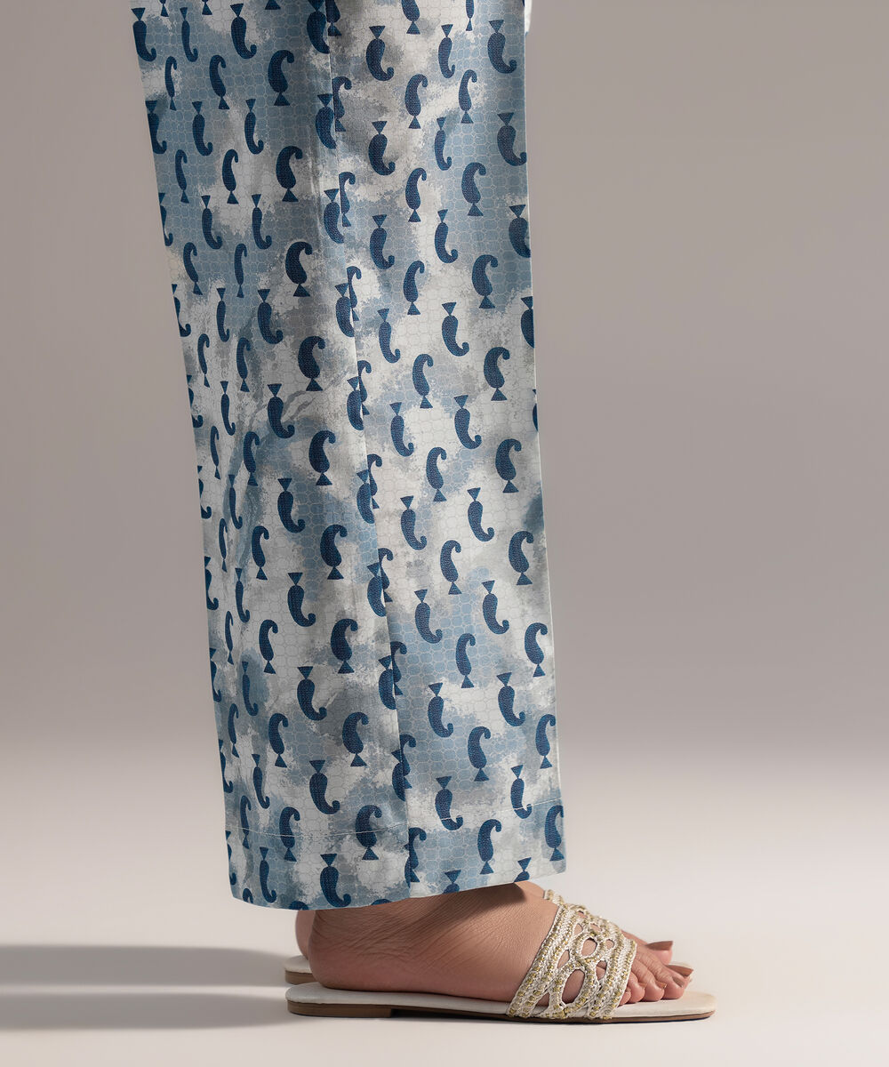 Women's RTW Cambric Printed Blue Straight Pants