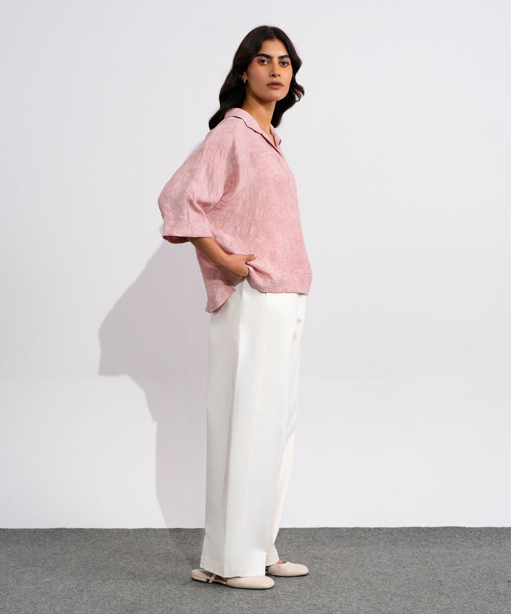 Women's Pink Loose Fit Top With Kimono Sleeves