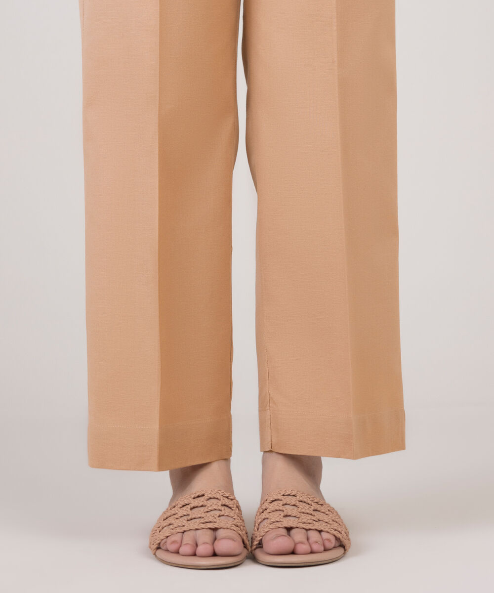Women's RTW Cotton Linen Pink Solid Straight Pants