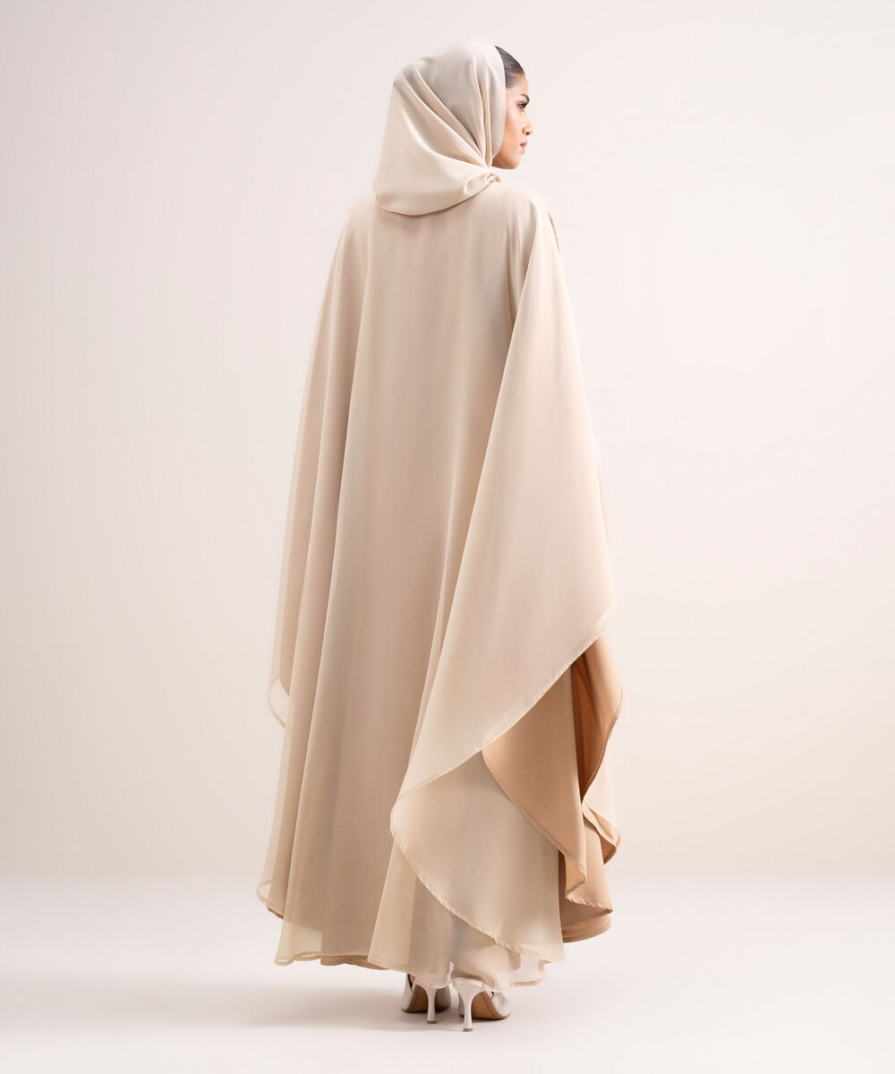 Women's Chiffon Peach Kaftaan Abbaya Set