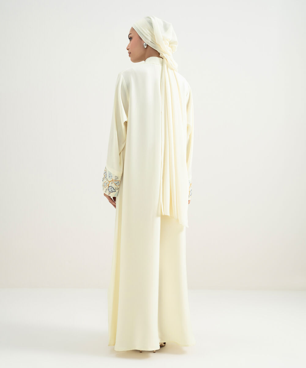 Women's Ivory Embroidered Abaya Set