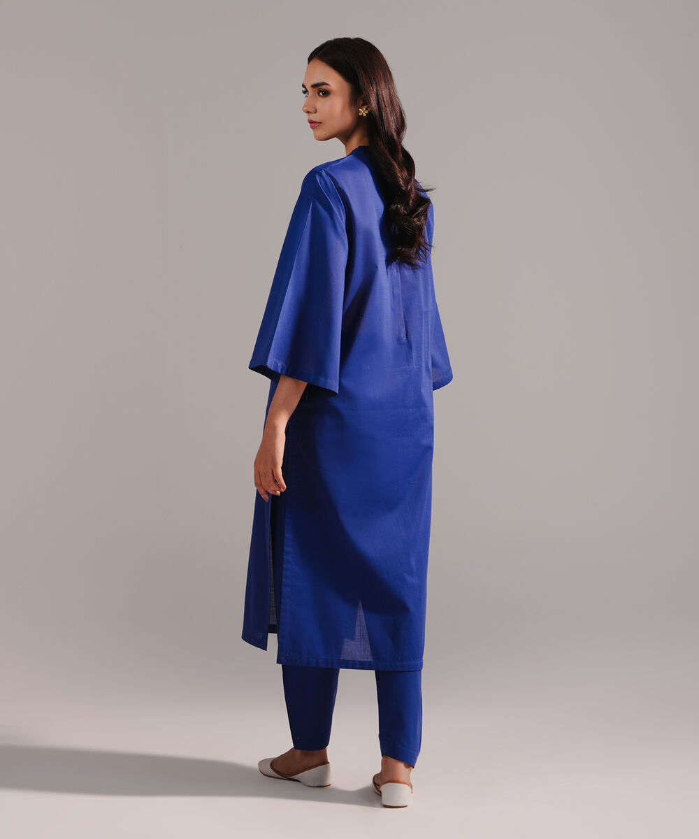 Women's RTW Crosshatch Solid Dark Blue Straight Shirt