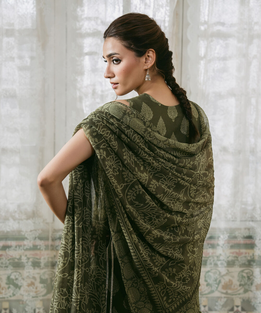 Women's Unstitched Cotton Embroidered Green