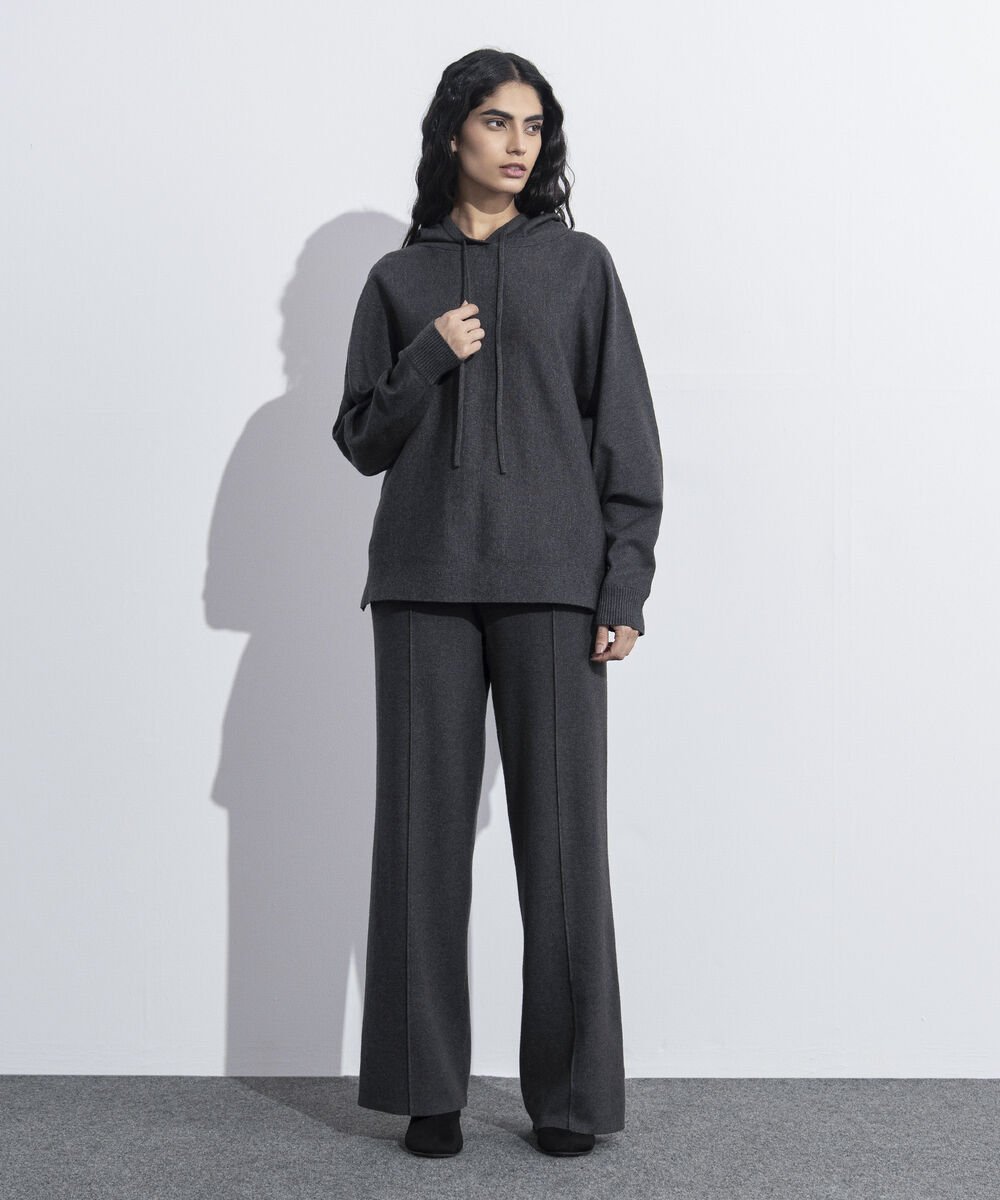 Women's Western Wear Grey  Kimono Knit Hoodie