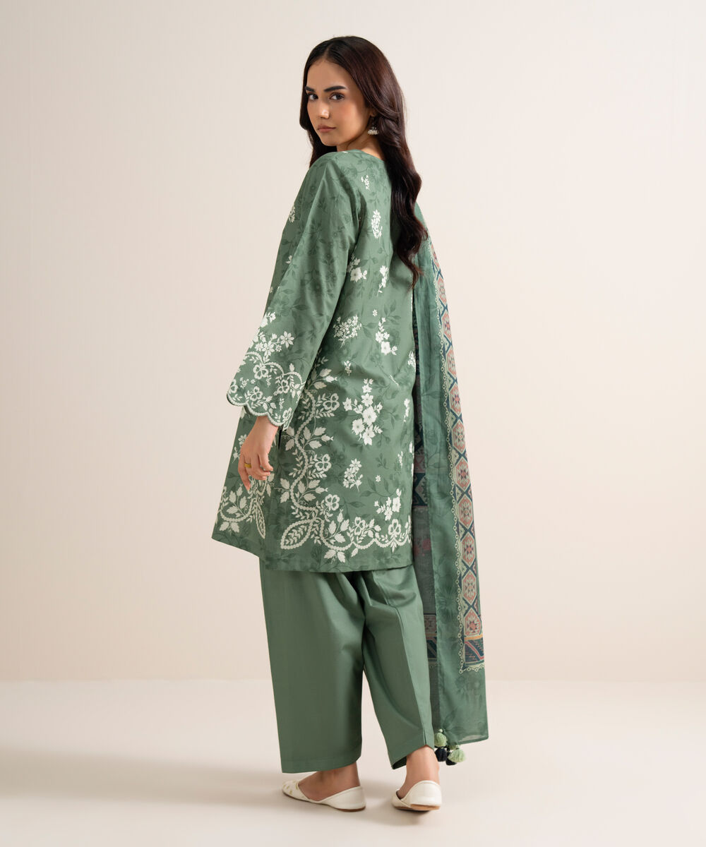 Women's Unstitched Printed Lawn Green 3 Piece Suit