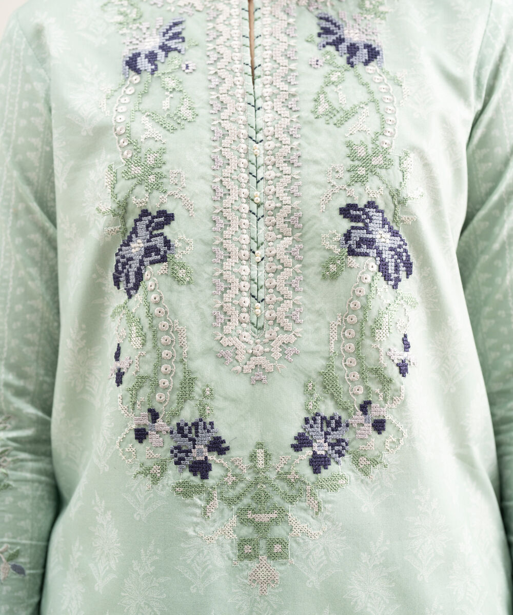 Women's Unstitched Lawn Blue Embroidered 3 Piece Suit