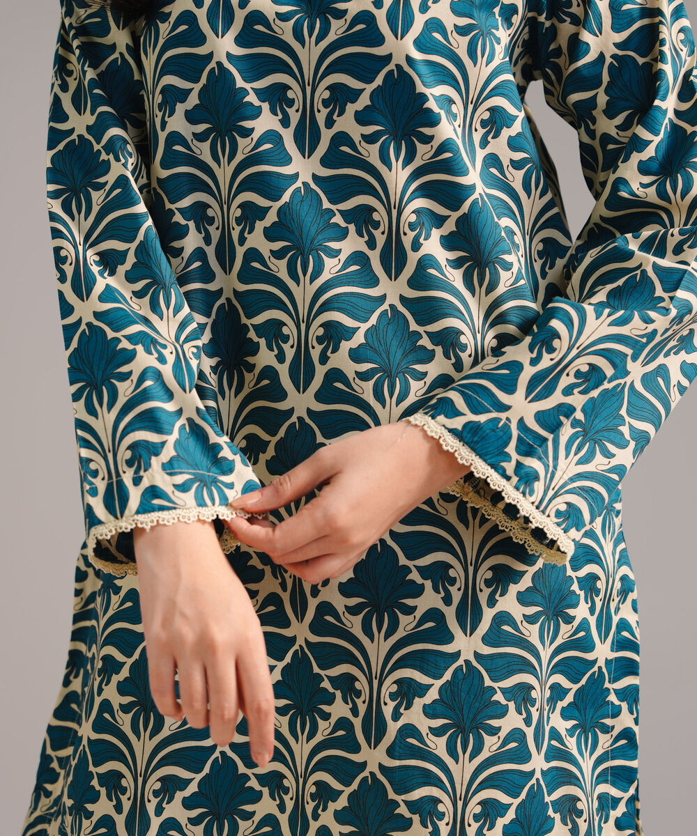 Women's RTW Cambric Printed Cream  2 Piece Suit