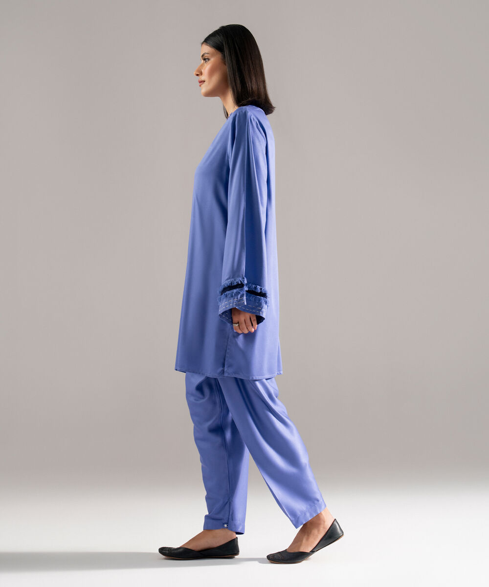 Women's RTW Bedford Solid Blue 2 Piece Suit