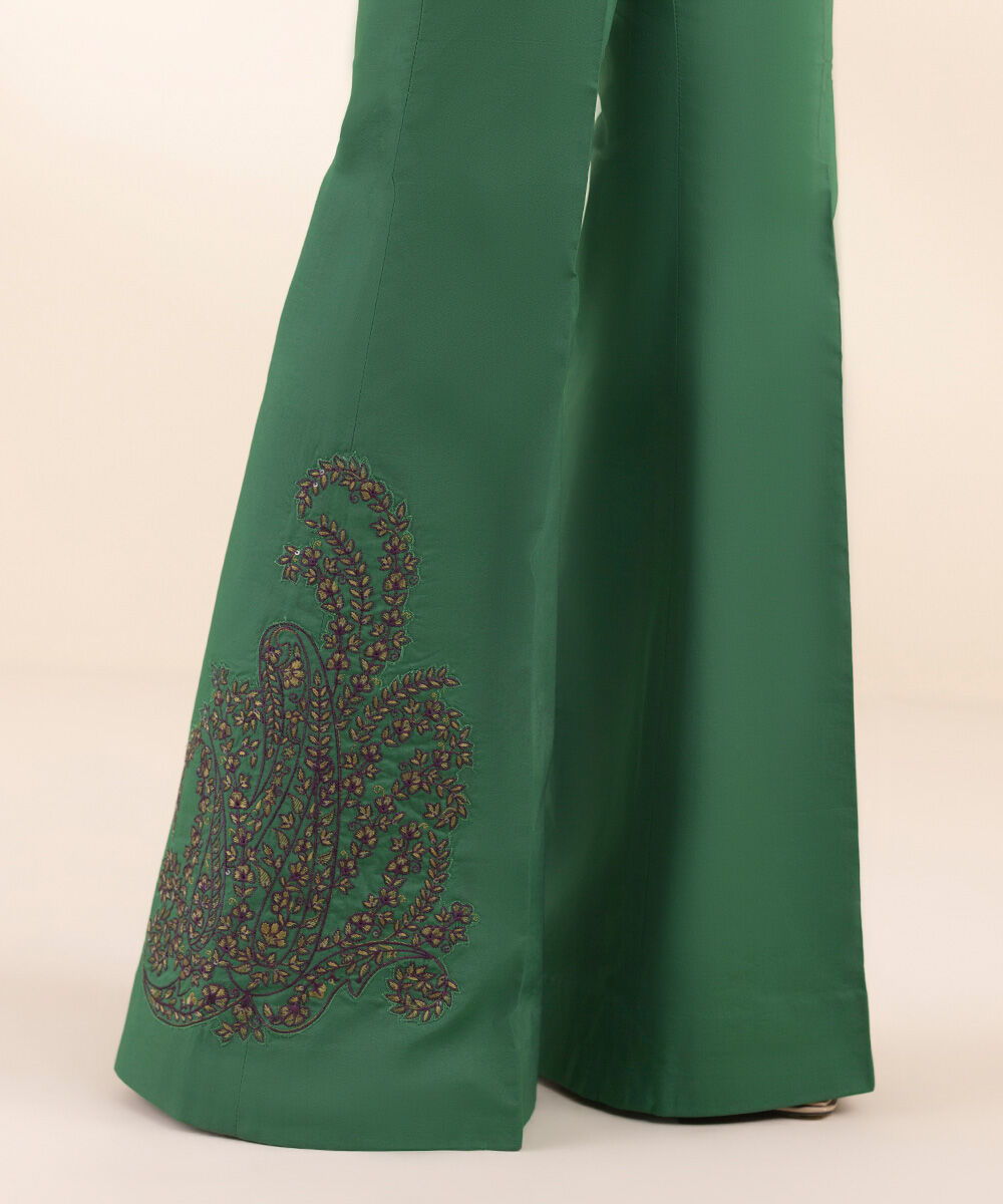 Women's Unstitched Embroidered Cotton Green 3 Piece Suit