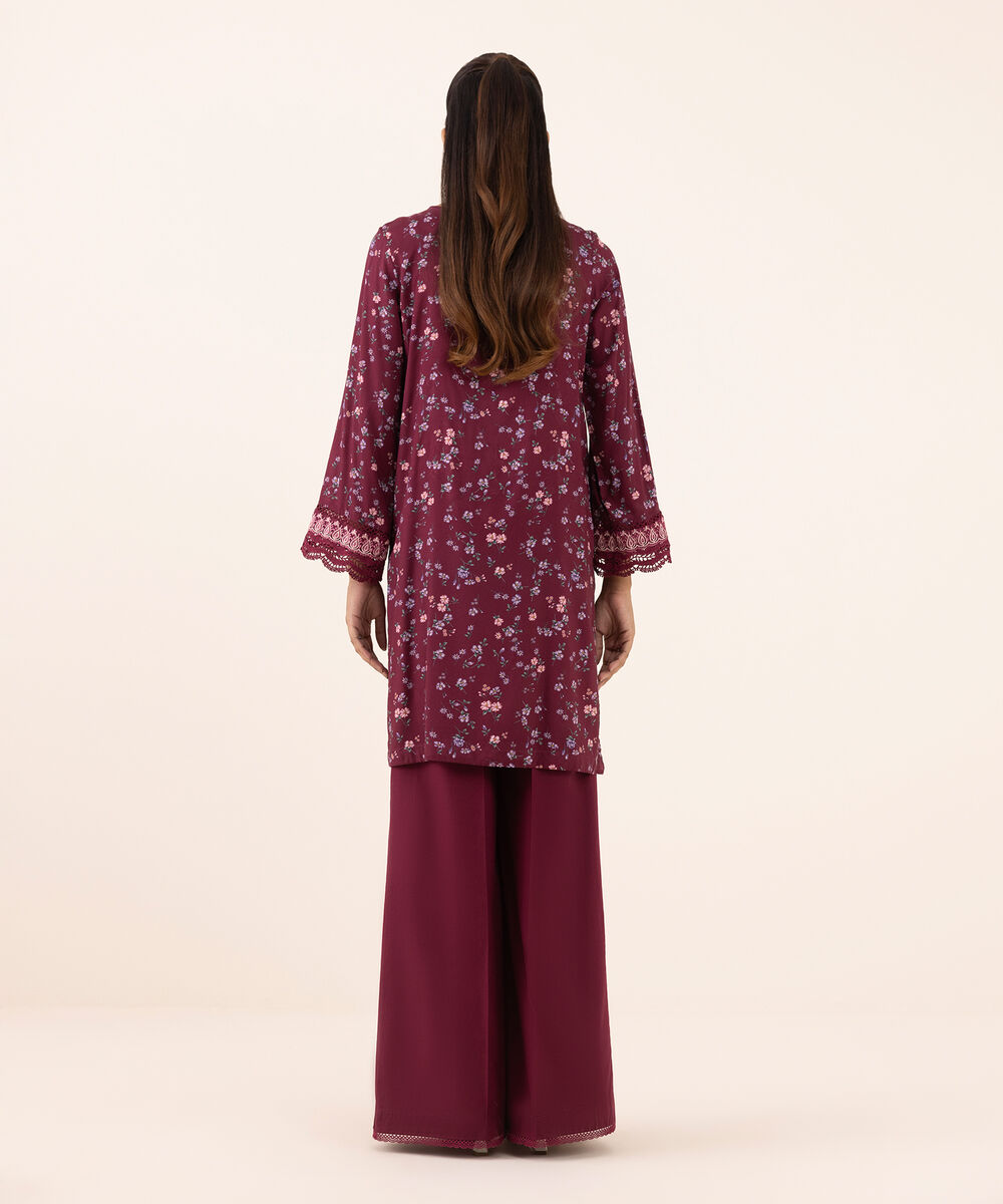 Women's RTW Arabic Lawn Purple Embroidered A-Line Shirt
