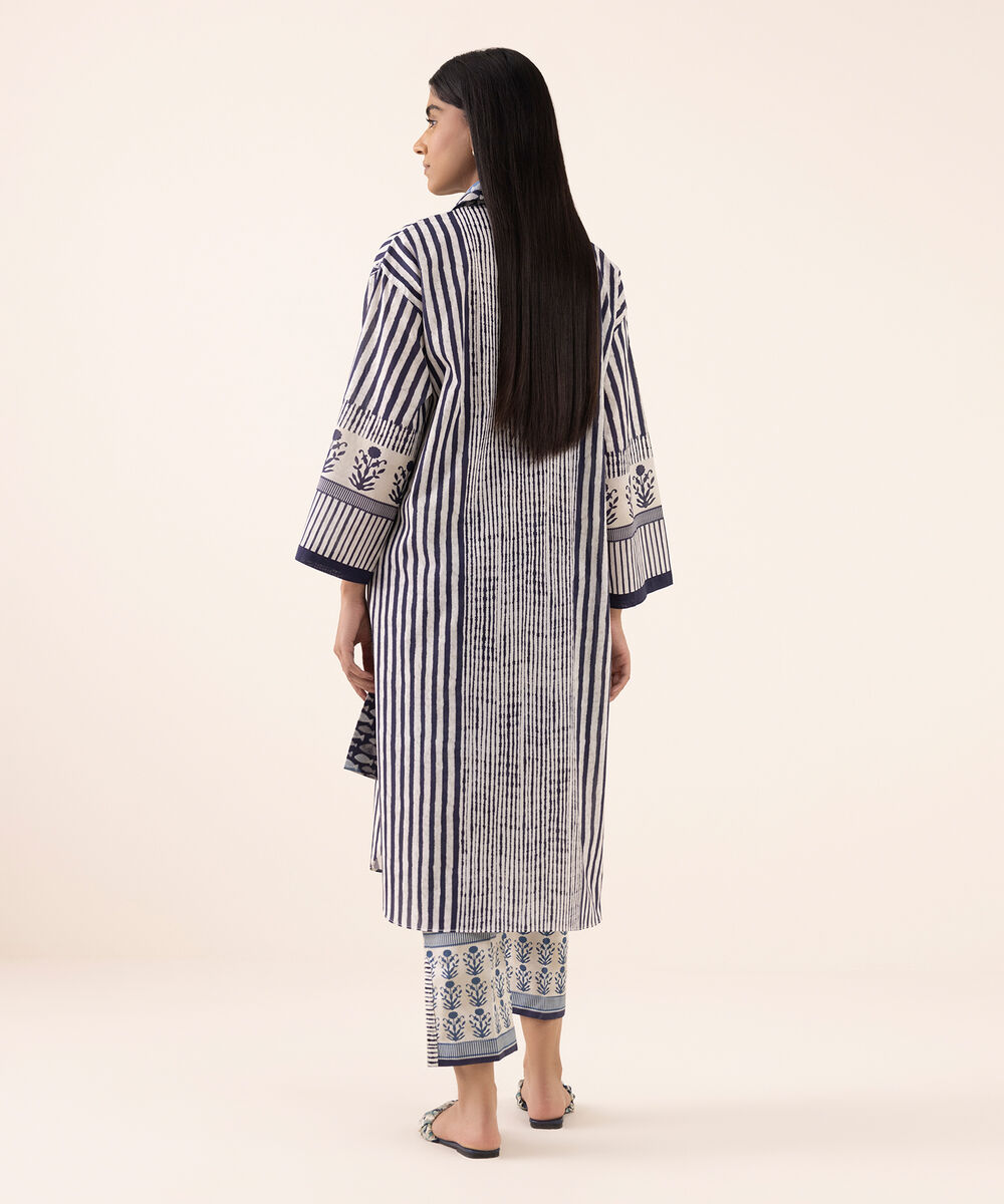 Women's RTW Lawn Blue Printed Drop Shoulder Shirt