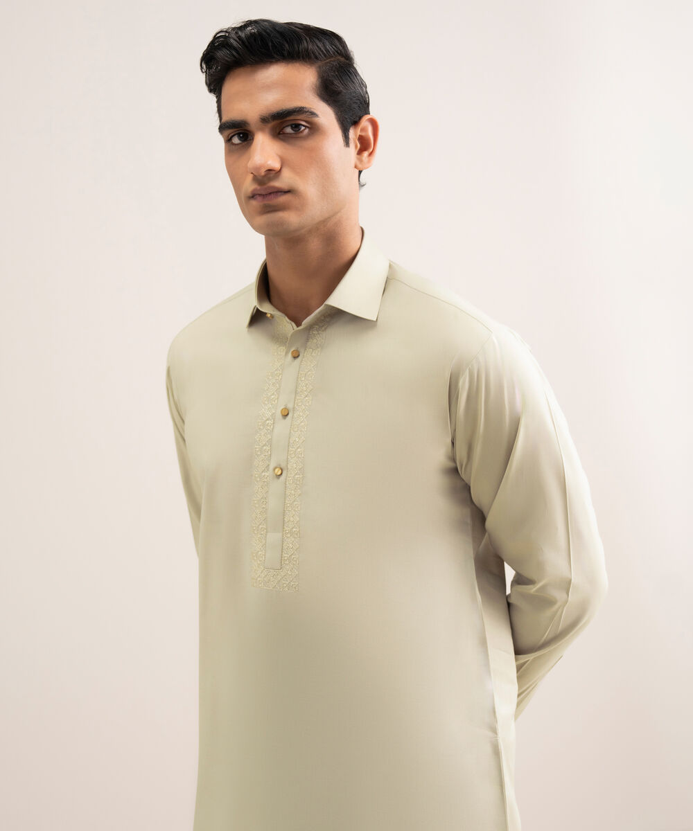 Men'S Stitched Beige Premium Cotton Suit