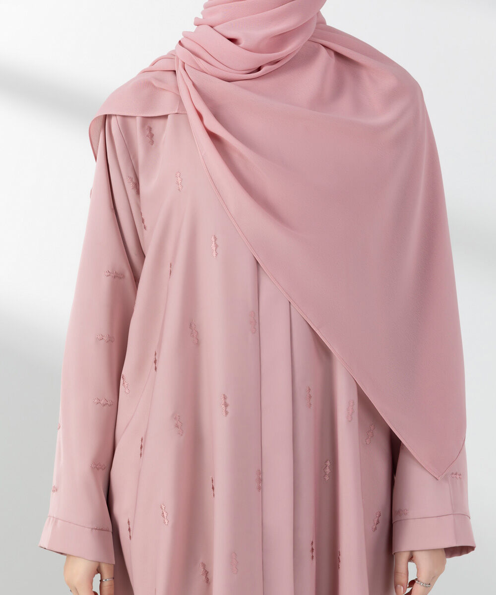Woman - Pink Embroidered Button Through Abaya Set