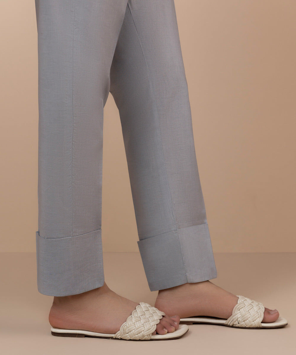 Women's Unstitched Cambric Printed Grey Trousers Fabric