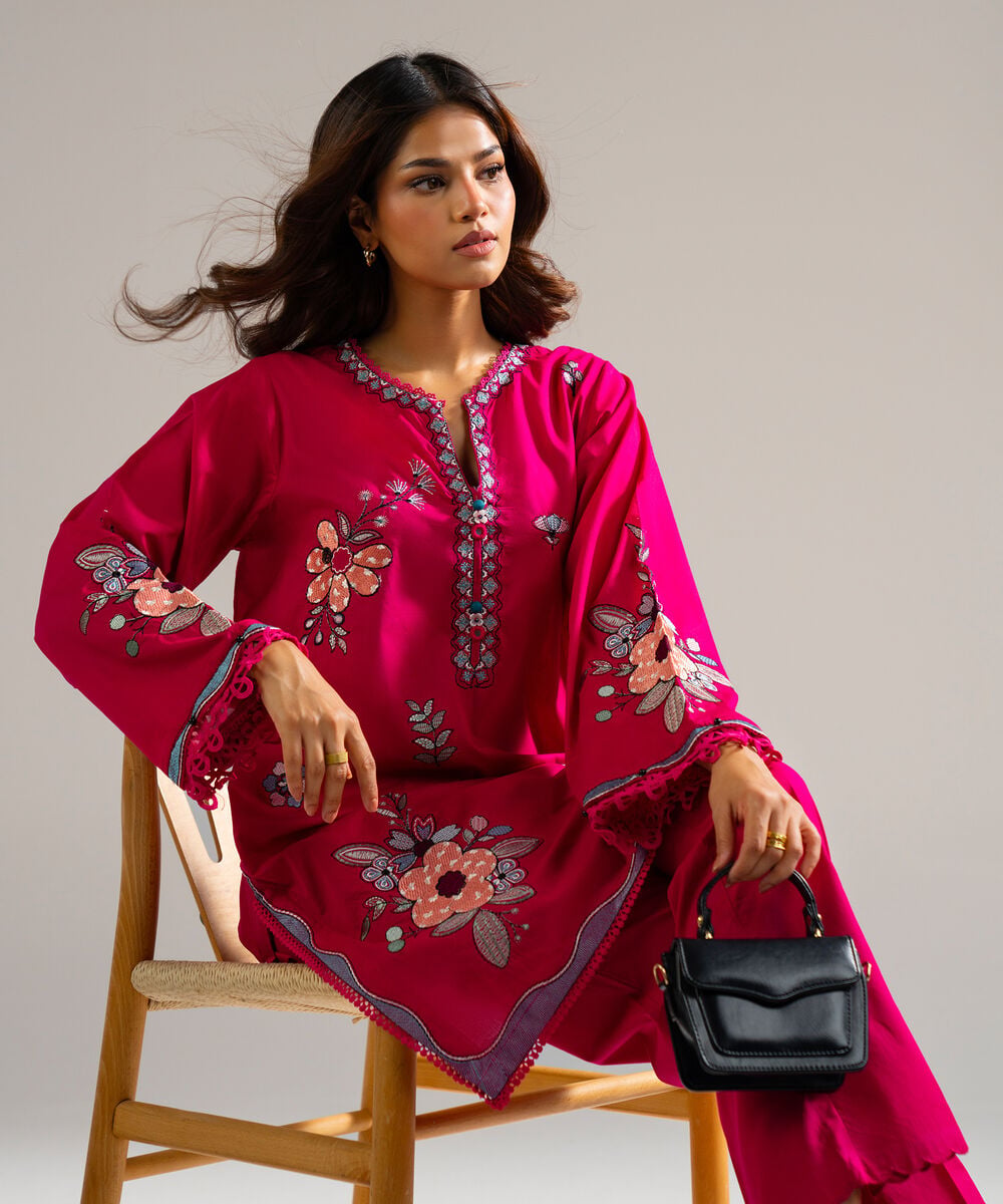 Women's RTW Lawn Embroidered Pink 2 Piece Suit