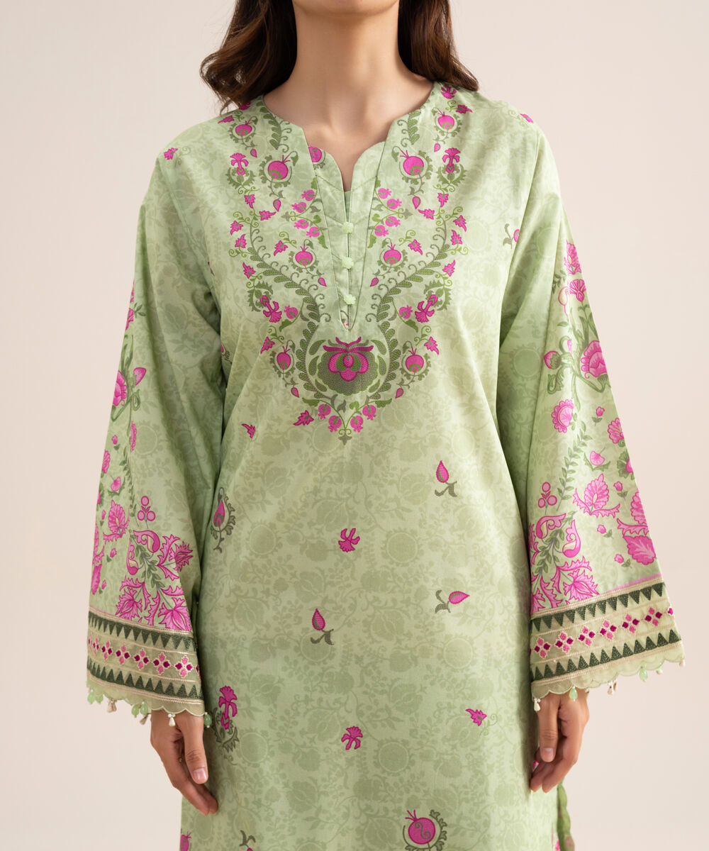 Women's Unstitched Lawn Embroidered Green 3 Piece Suit