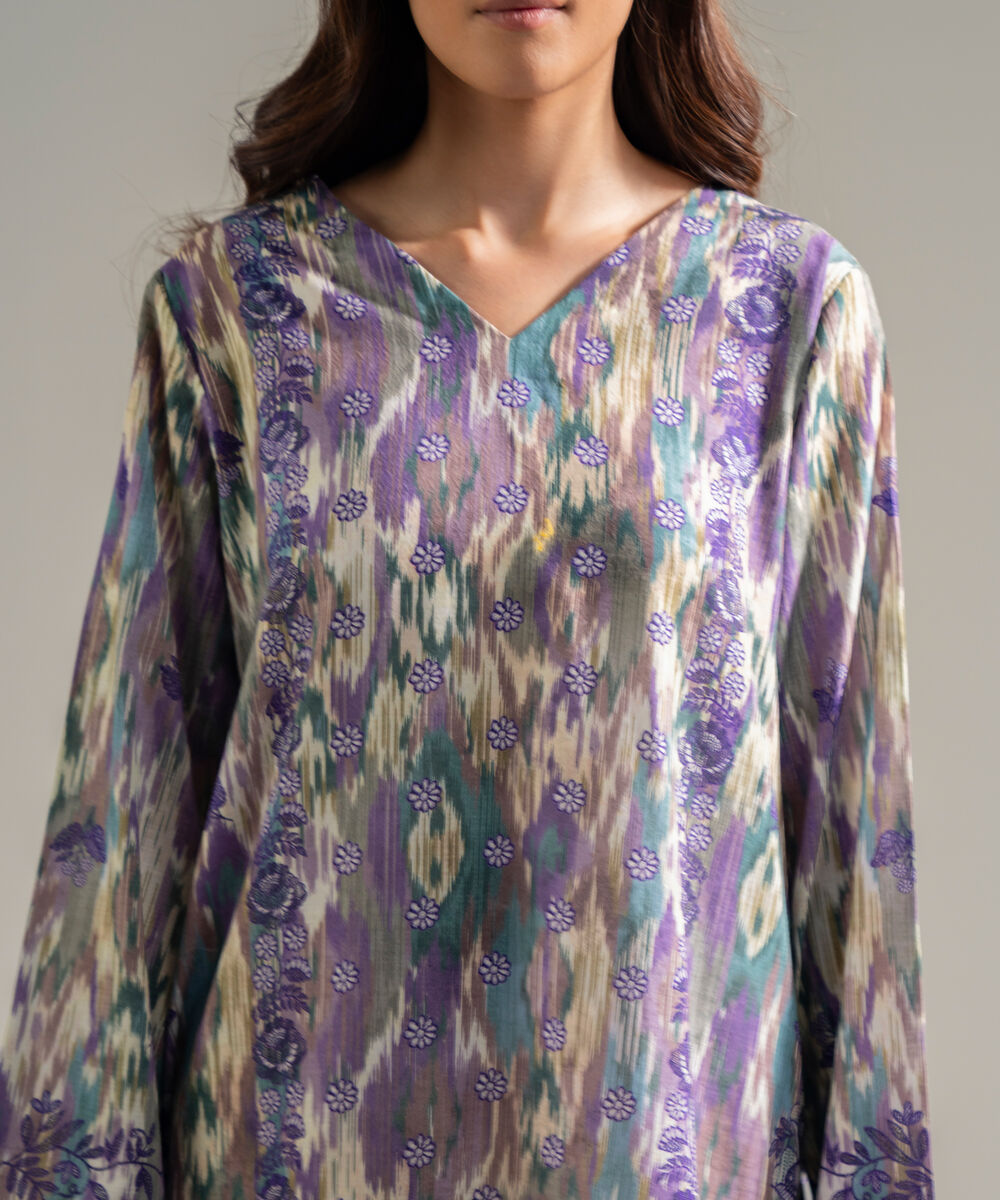 Women's RTW Dobby Embroidered Purple 2 Piece Suit