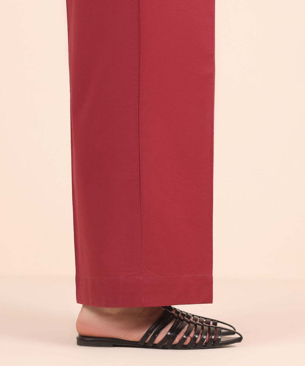 Women's RTW Cambric Red Solid Flared Pants