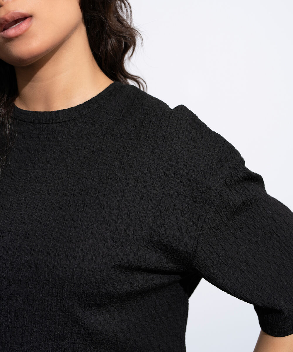 Women's Black Loose Fit Textured T-Shirt