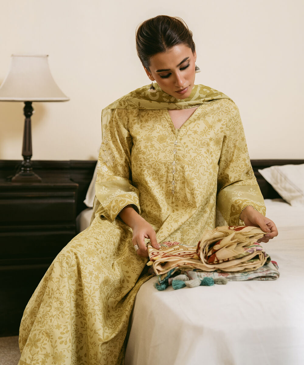 Women's Unstitched Lawn Embroidered Yellow