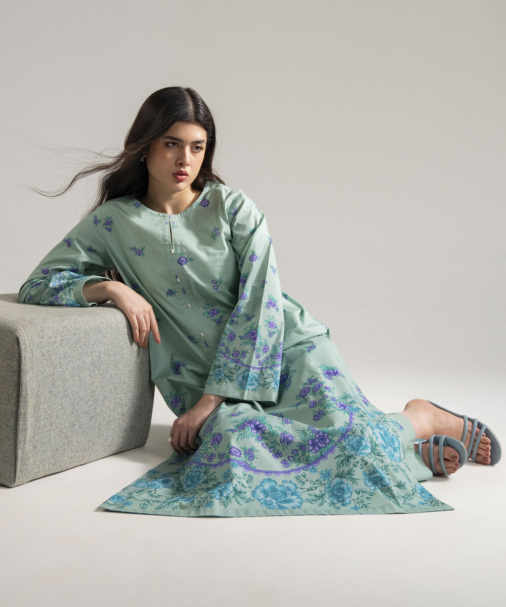 Women's RTW Lawn Printed Seafoam Green 2 Piece Suit