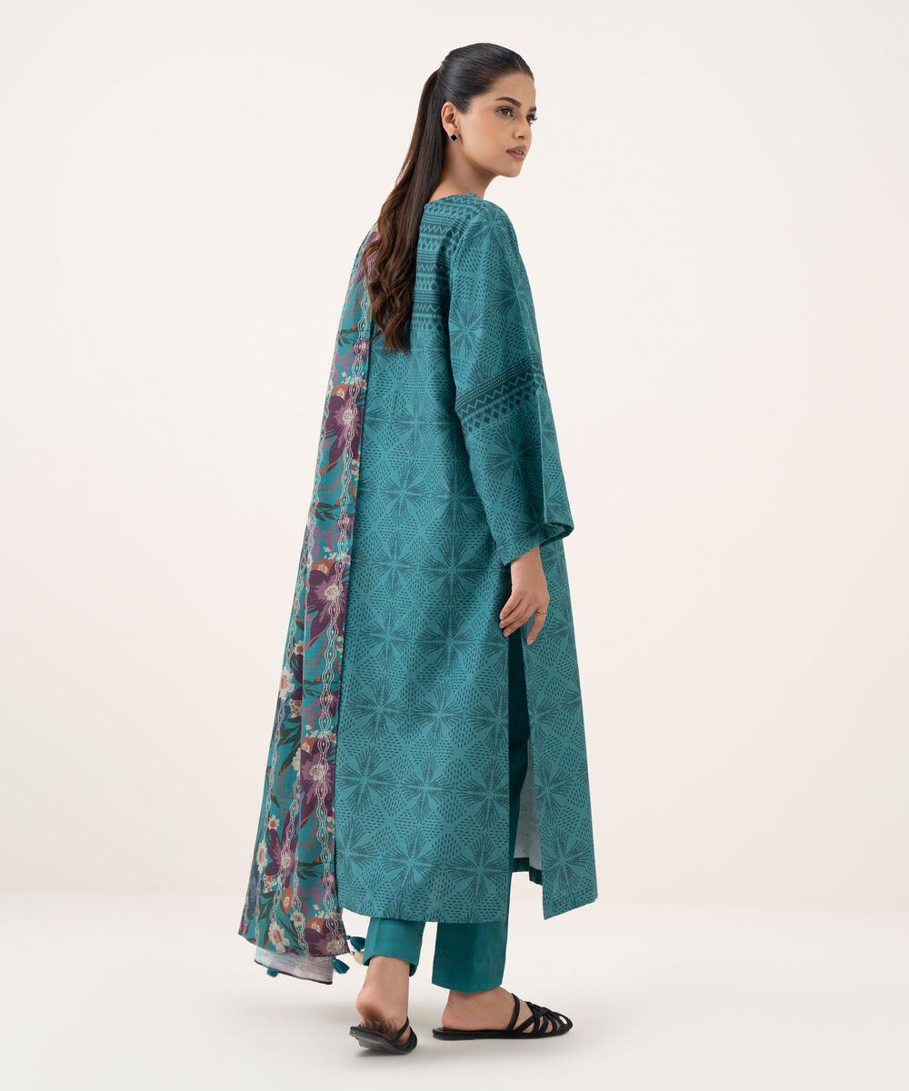 Women's Unstitched Light Khaddar Printed Green Three Piece Suit