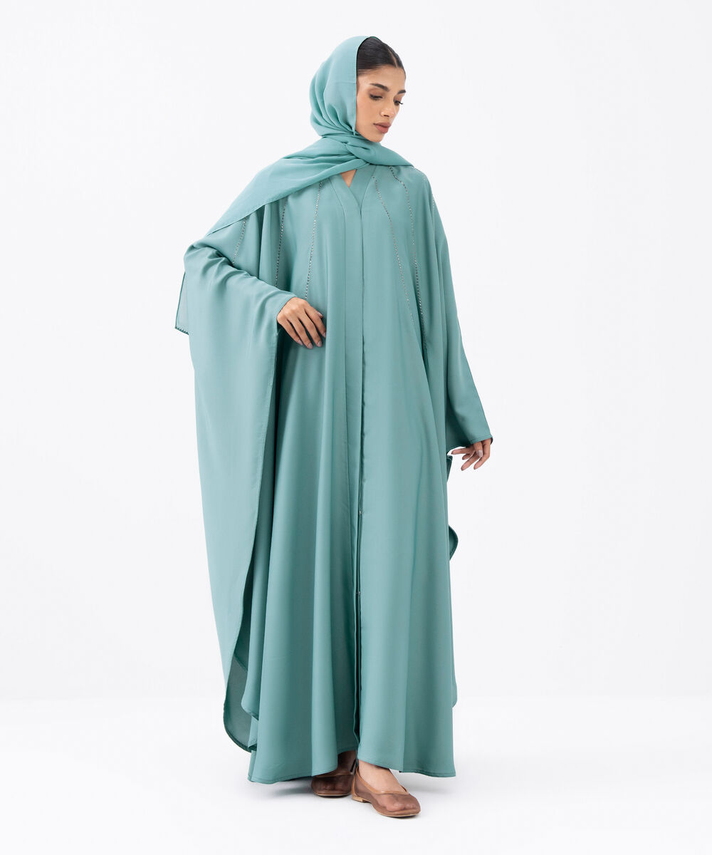 Women's Blue Polyester Abaya Set