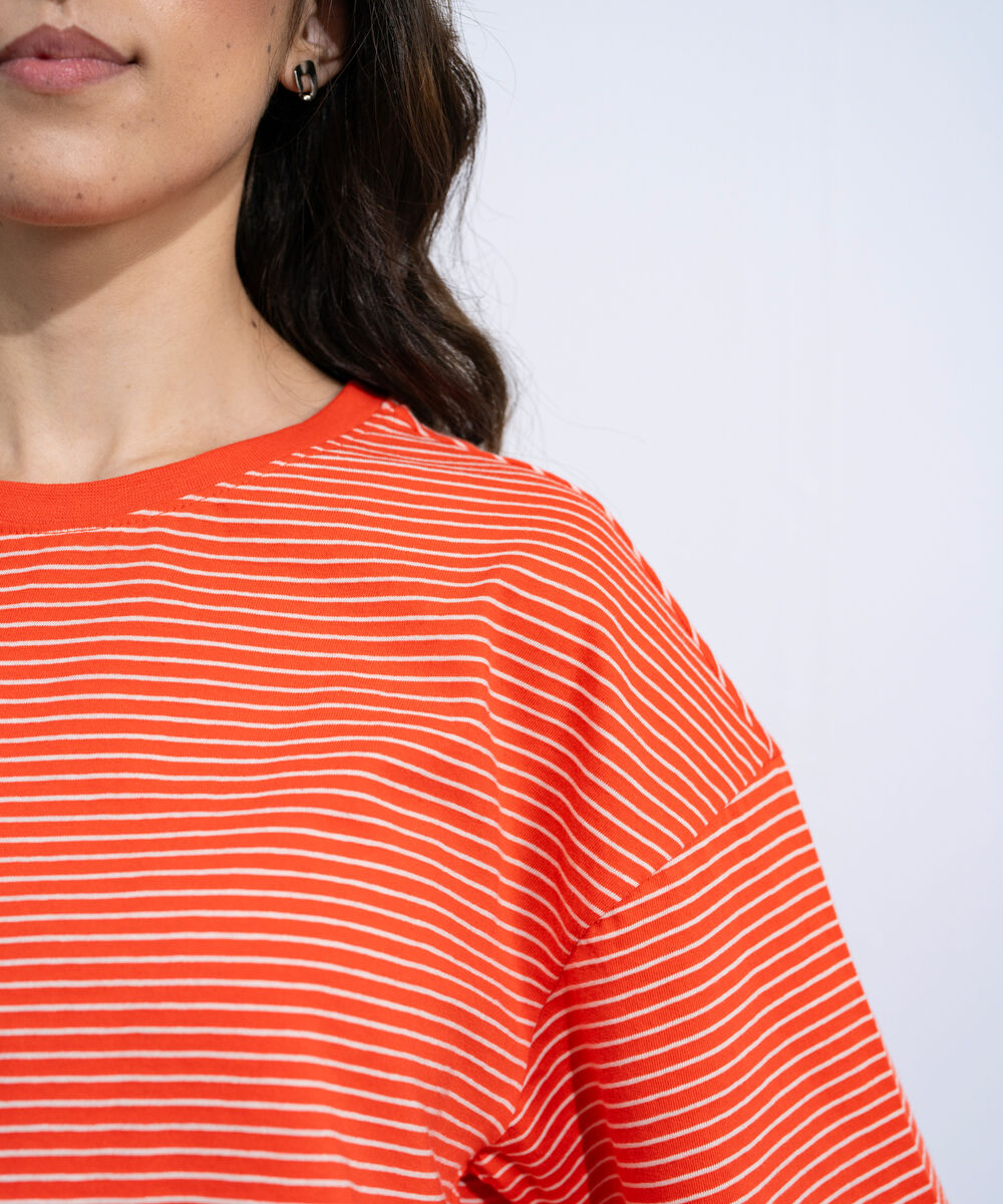 Women's Orange Yarn Dyed Short Body T-Shirt