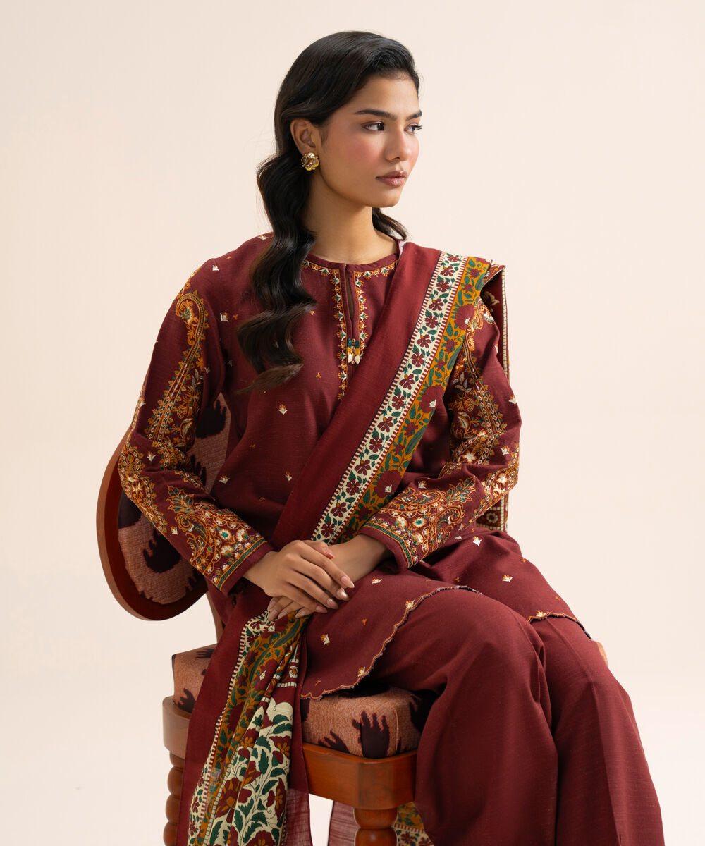Women's Unstitched Light Khaddar Embroidered Multi 3 Piece Suit