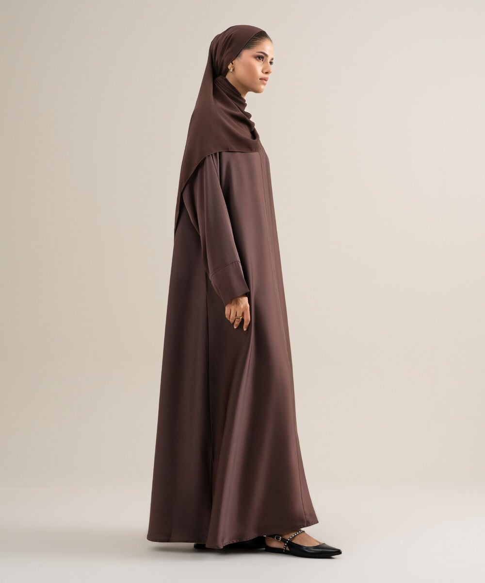 Women's Polyester Brown Regular Abaya Set