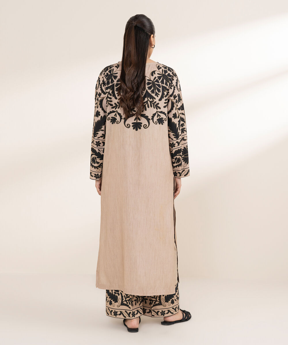 Women's RTW Arabic Lawn Beige Printed A-Line Shirt