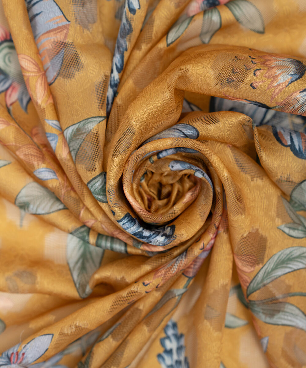 Brochea Jacquard Printed Yellow Dupatta