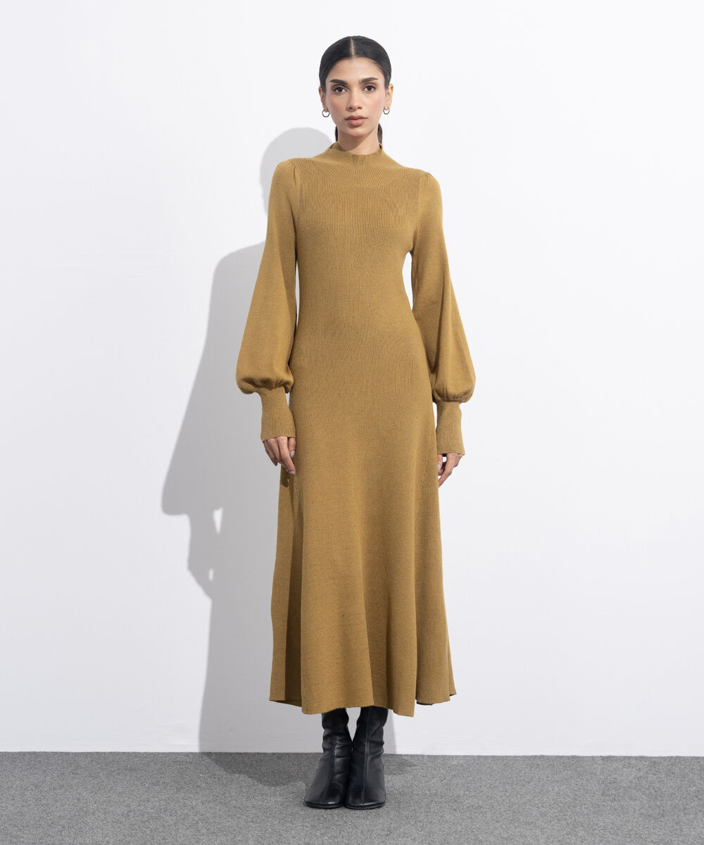 Women's Western Wear Mustard Sweater Knit Dress