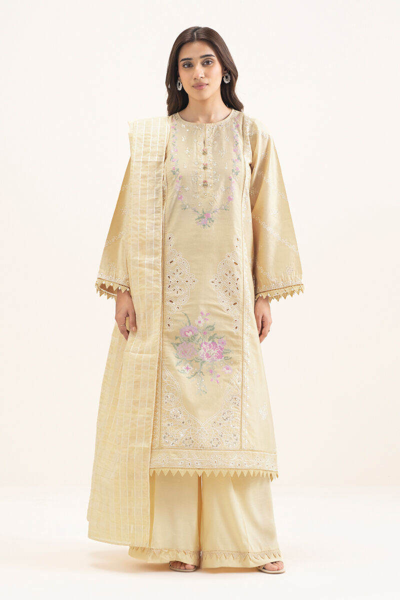 3 Piece - Embroidered Cotton Net Suit