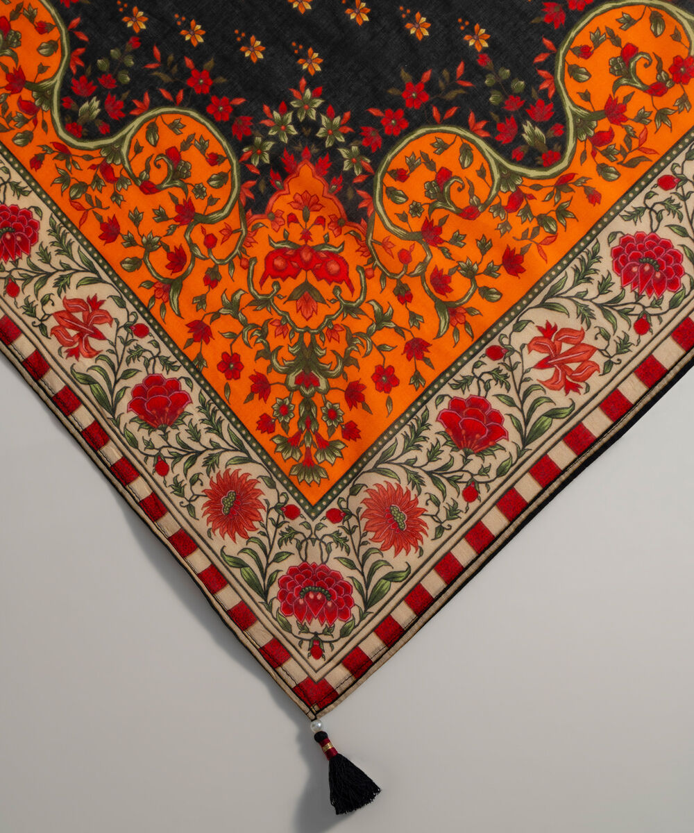 Women's RTW Fine Voil Printed Black Dupatta