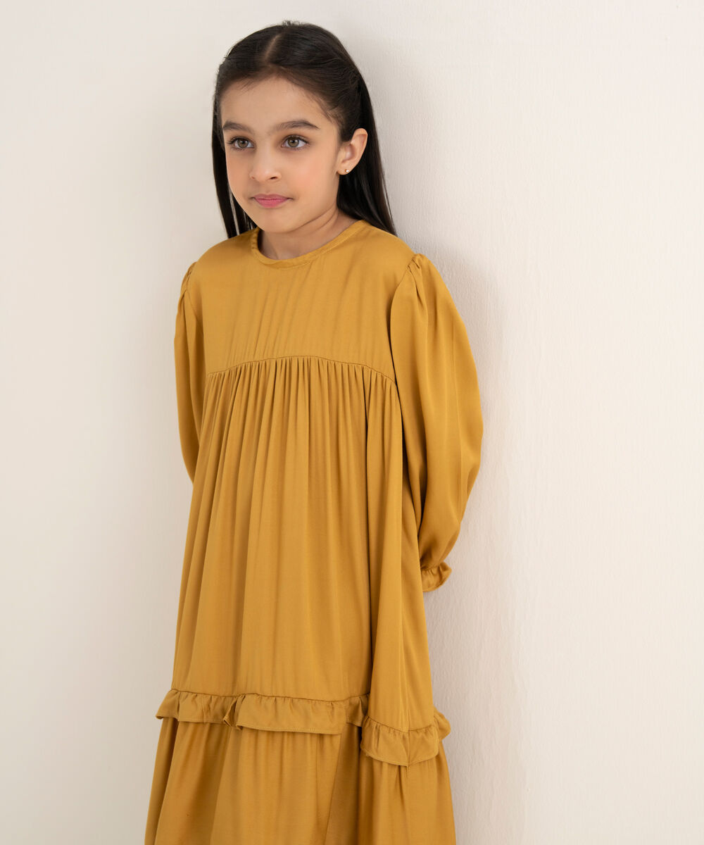 Girl's Bedford Solid Mustard Tier Dress
