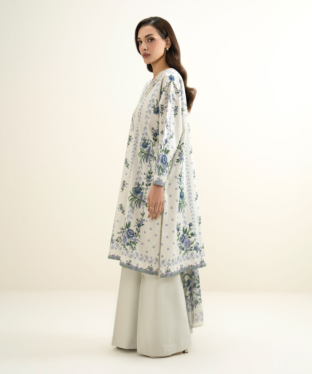 Women's Unstitched Lawn Embroidered Grey 3 Piece Suit