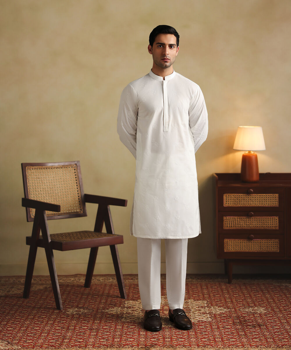 Men's Stitched Premium Cotton Off White Kurta
