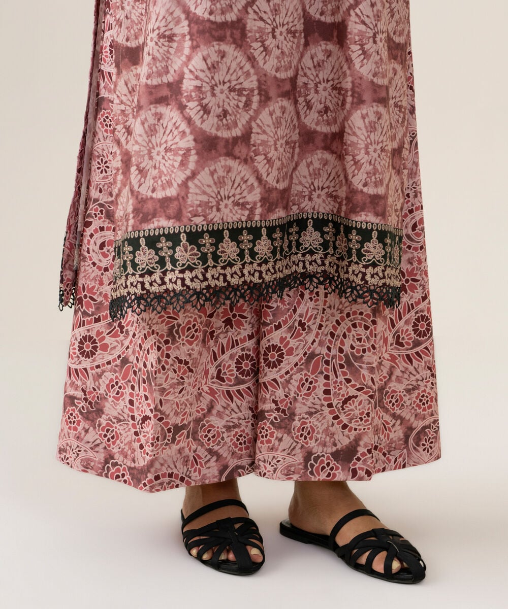 Women's Unstitched Linen Printed Tea Pink 2 Piece Suit