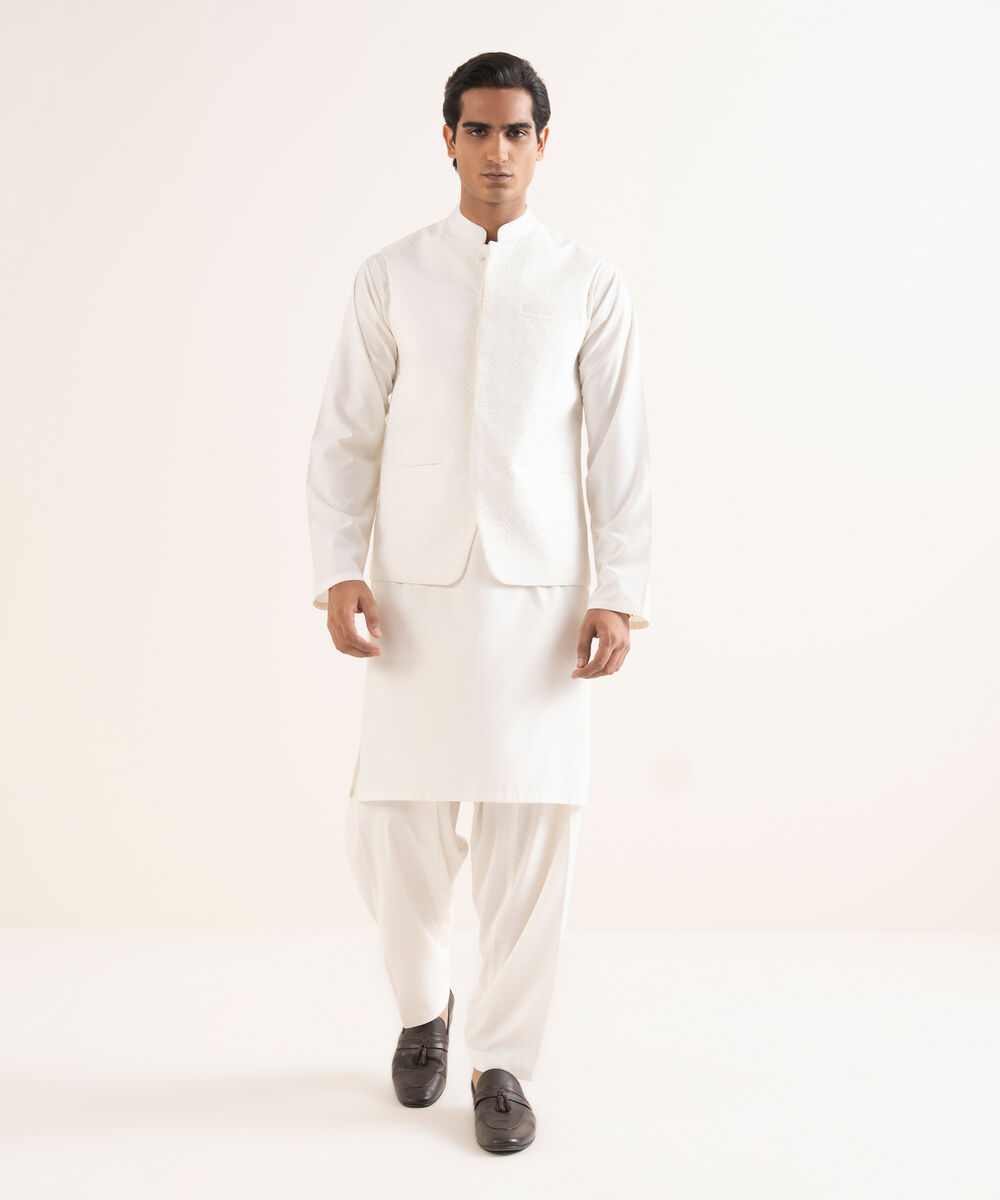Men's Stitched Premium Cotton Off White Waistcoat