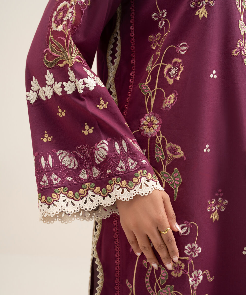 Women's Unstitched Textured Lawn Embroidered Pink 3 Piece Suit