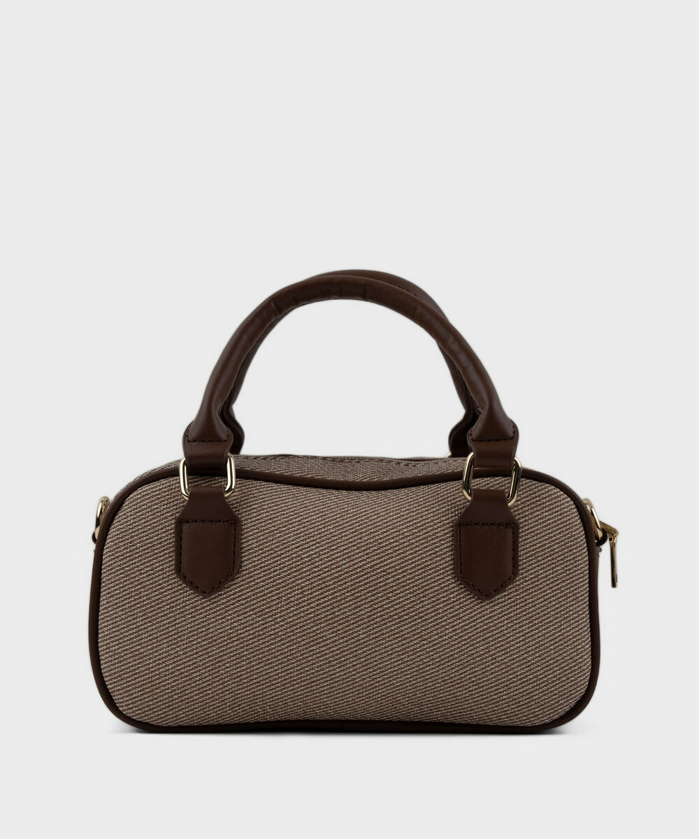 Women's Brown Short Handle Bag With Zip Clouser