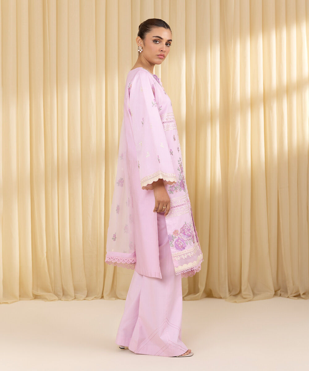 Unstitched Women's Pink Textured Lawn 3 Piece Suit