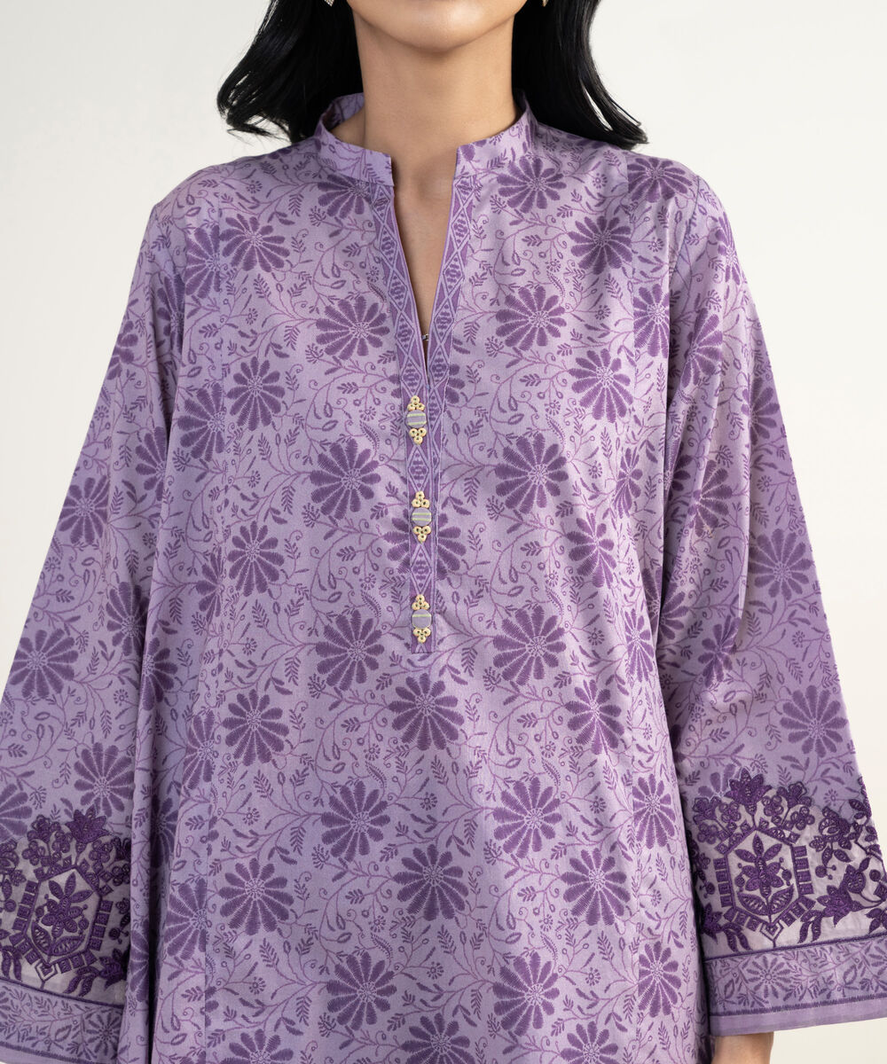 Women's Unstitched Lawn Embroidered Purple 3 Piece Suit